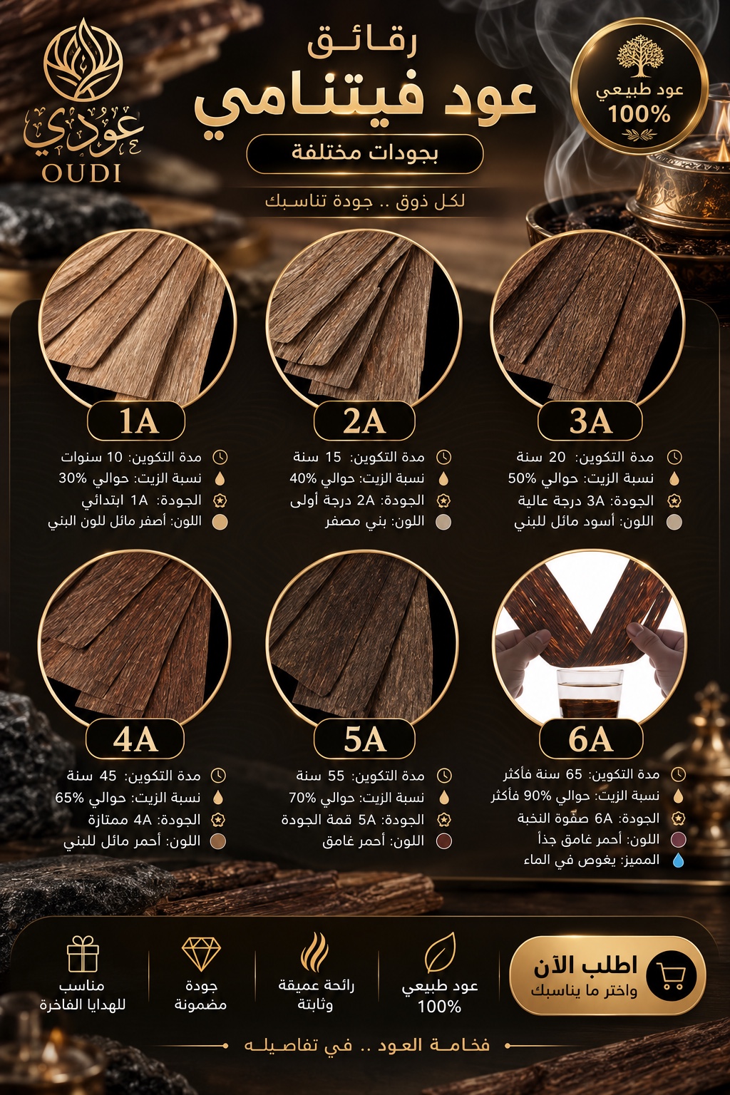 رقائق عود 2A البنية المائلة للصفرة